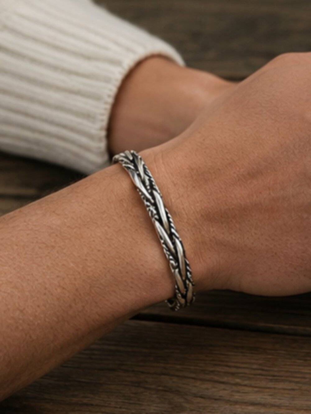 925 Sterling Silver Mens Bangle Bracelet Modern Twist Cuff Bracelet